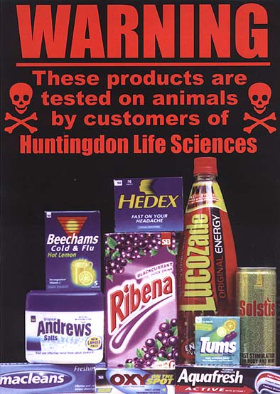 tested on animals by customers of Huntingdon Life Sciences